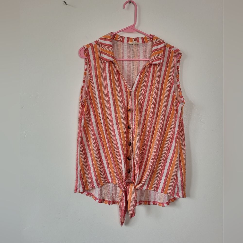 Como Blu Pastel Stripe Blouse Top Waist Knot Pink Orange Boho Beach Indie L